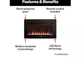 Lippert 30in built-in electric fireplace, w/crystal flame effect-flat panel