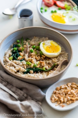 Learn how to create a hearty, whole grain savory oatmeal bowl with only 4 ingredients and in 5 minutes!