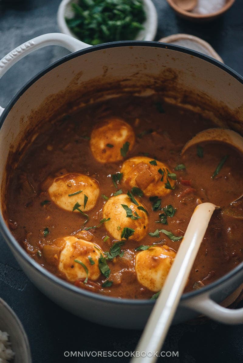 Homemade egg curry close up