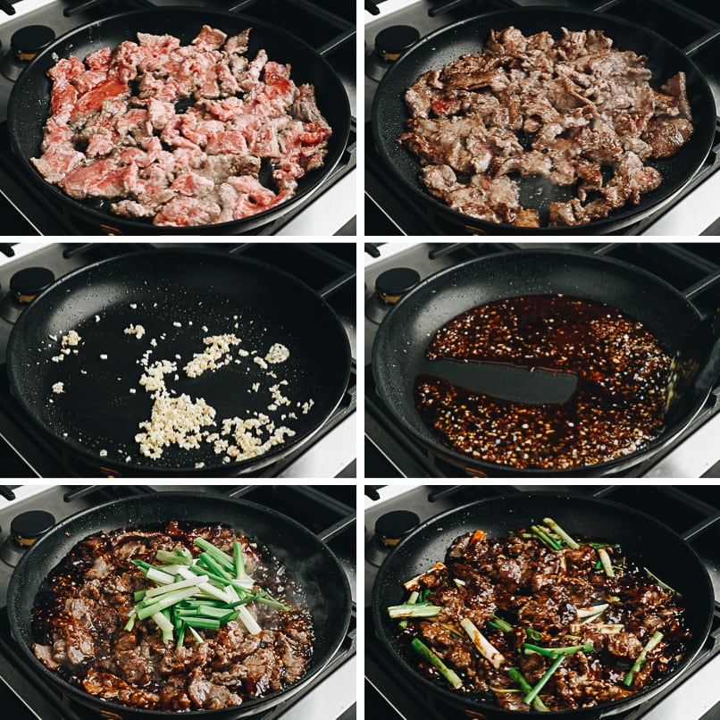 Making Mongolian beef cooking step-by-step