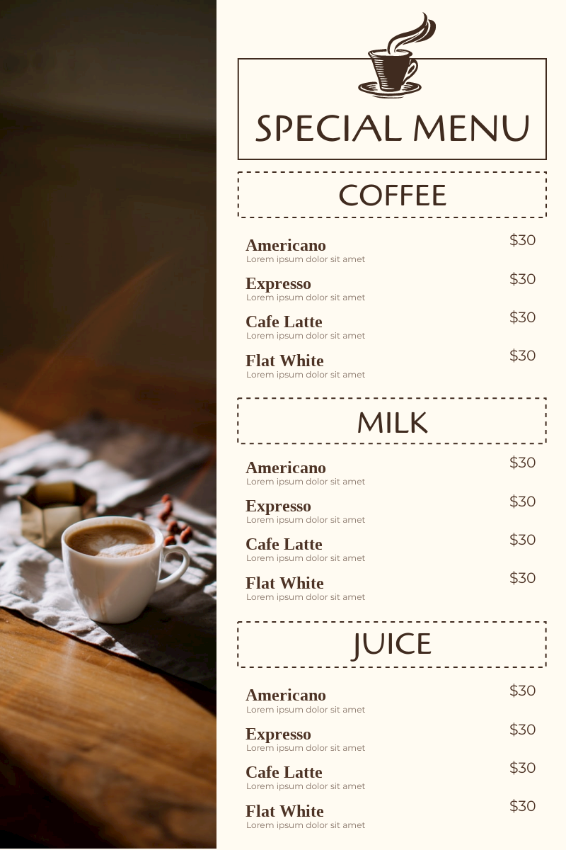 Coffee Shop Menu Template