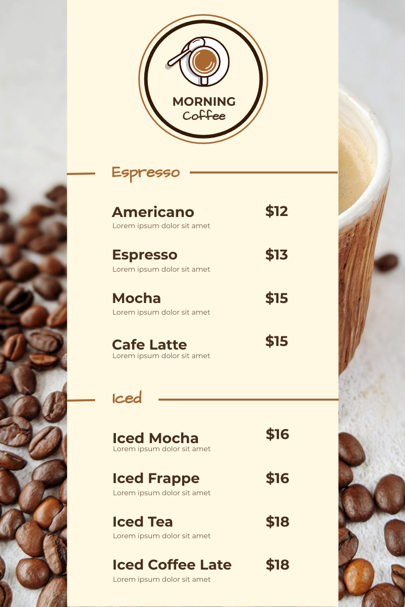 Coffee Shop Menu Design