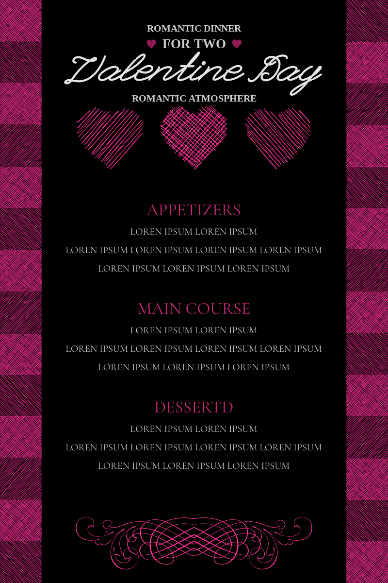 Editable menus template:Valentine Course Dinner Menu