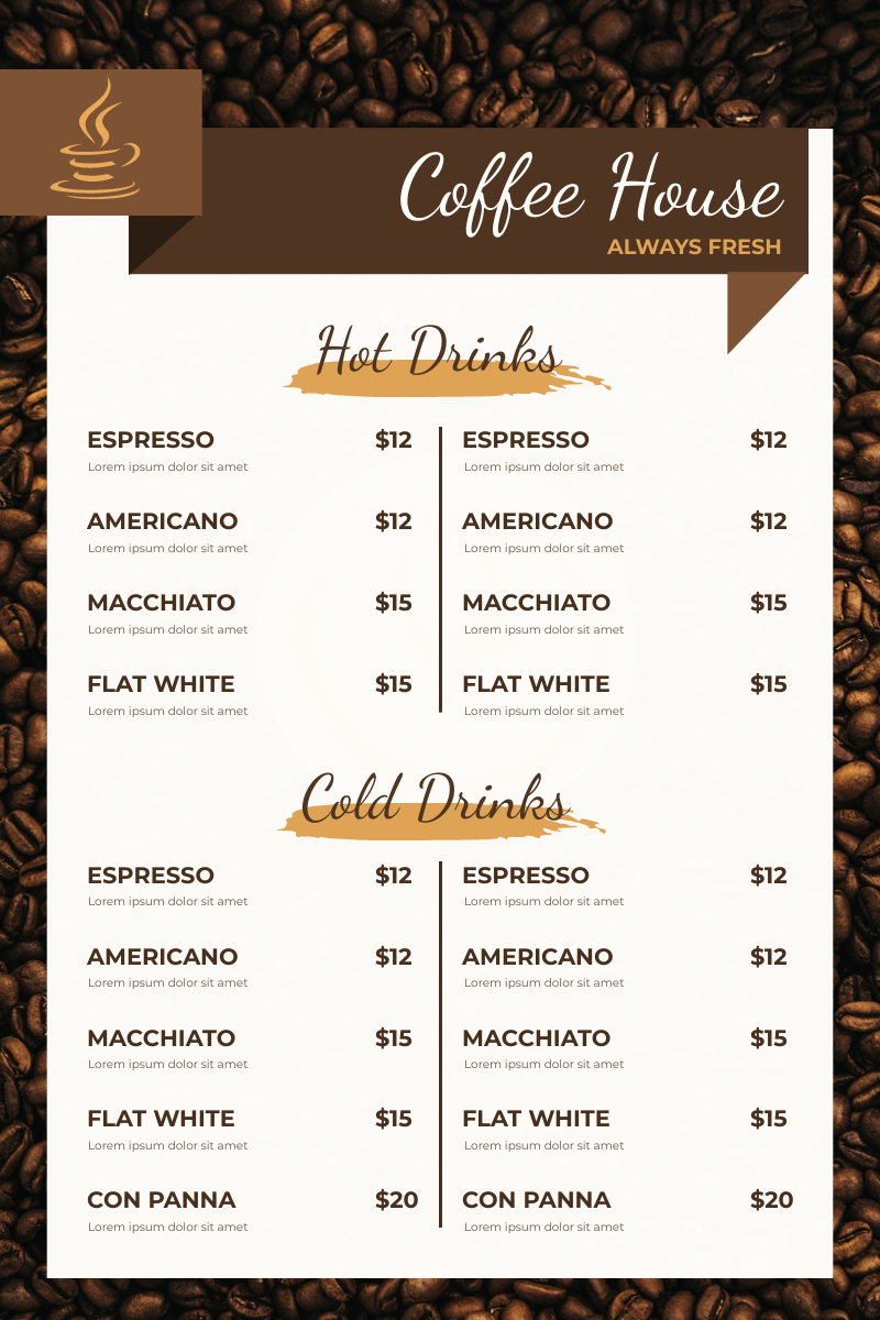 Coffee Shop Menu Template