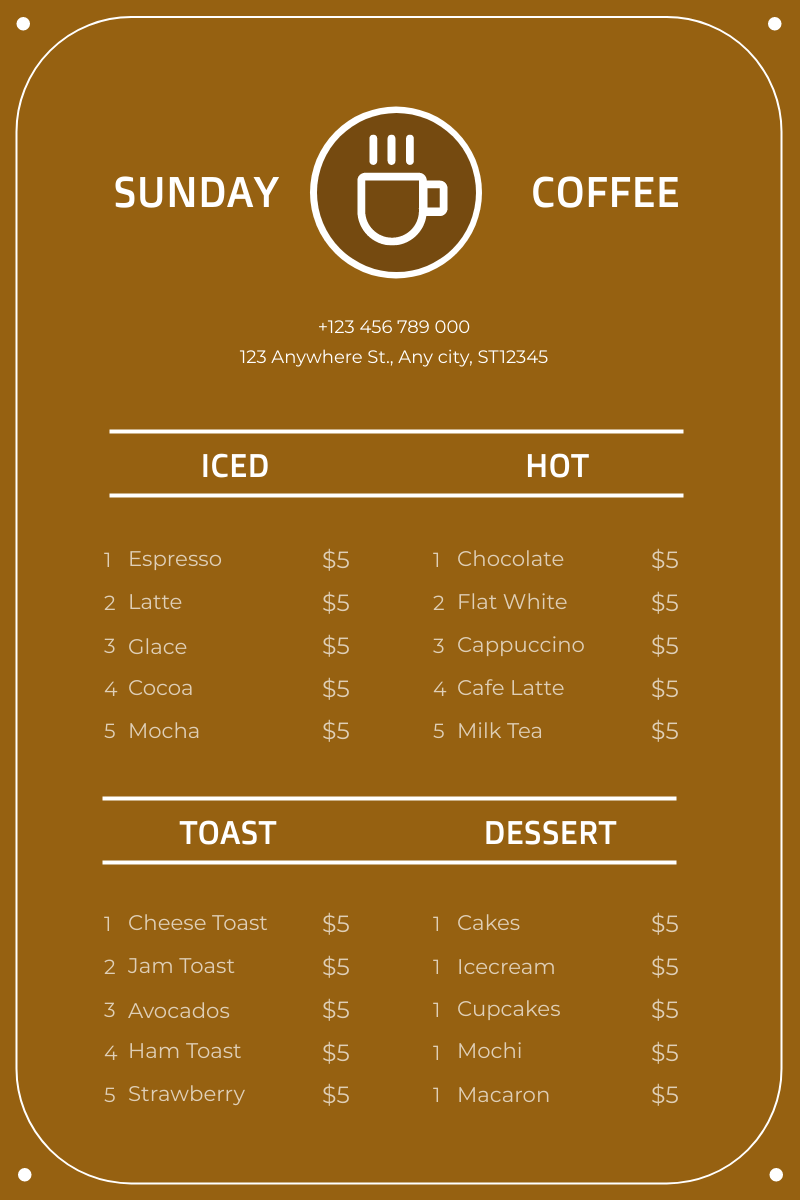 Coffee Shop Menu Template