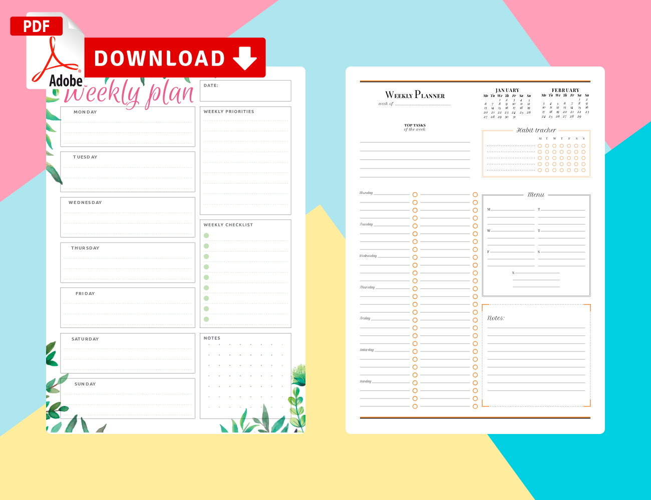 pdf free downloadable weekly planner weekly planner