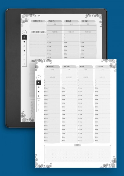 Weekly Planner Undated - Floral Style Template for Kindle Scribe