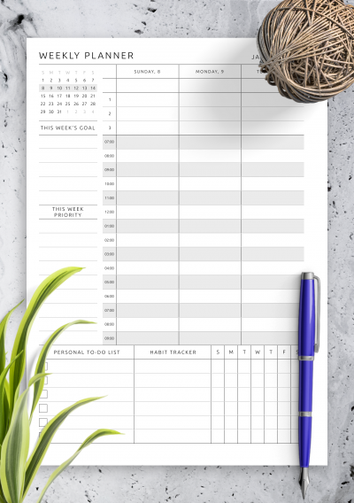 Download Printable Dated Weekly Planner - Original Style PDF