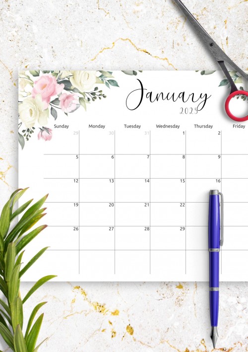 Floral Design January 2025 Calendar