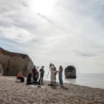 Toyah and the film crew on Freshwater beach filming for Weightless