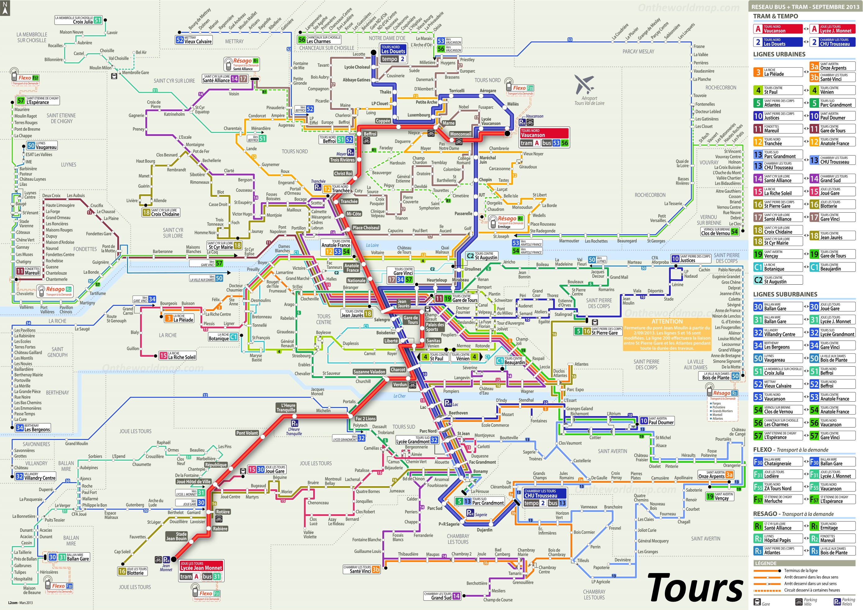 Pau des itinéraires de lignes de bus et des sens de circulation ...