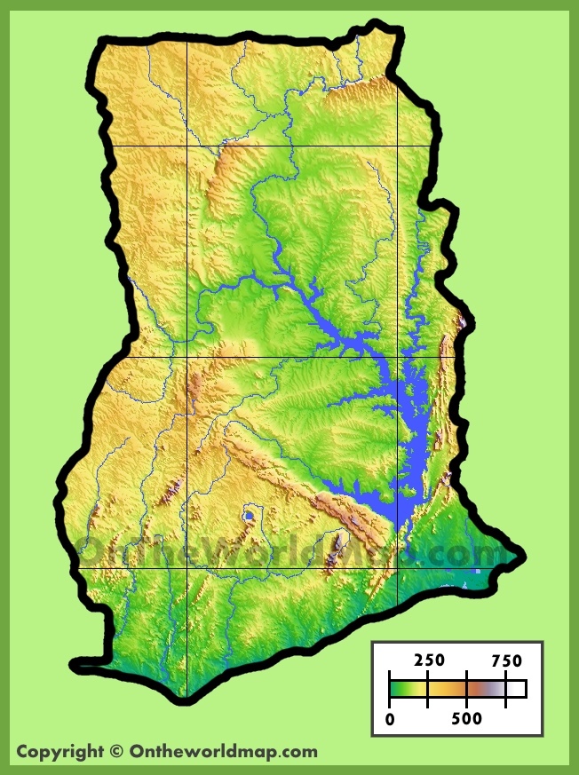 Ghana physical map - Ontheworldmap.com