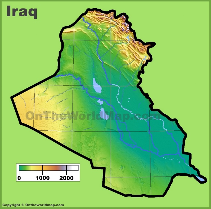 Iraq physical map - Ontheworldmap.com