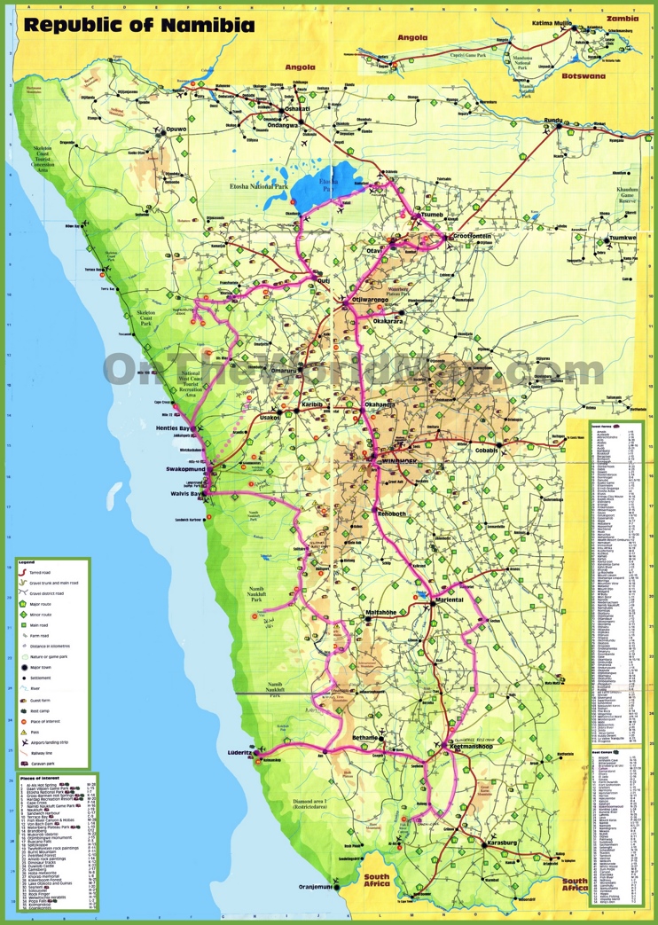 Namibia tourist map - Ontheworldmap.com