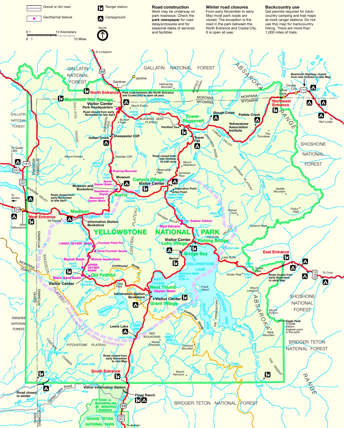 Printable Map Of Yellowstone National Park