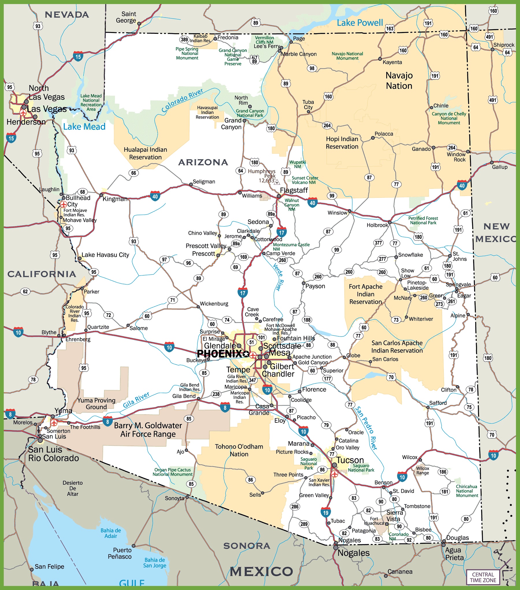 Detailed Map Of Arizona