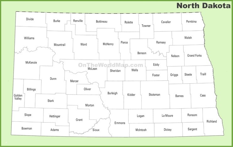 North Dakota county map - Ontheworldmap.com