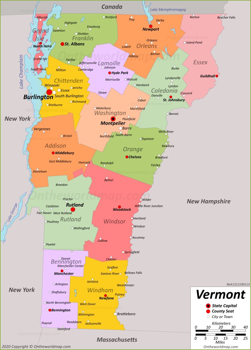 Vermont County Map With Towns