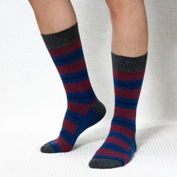 Blue Red Color Block Calf Combed Cotton Socks for Women