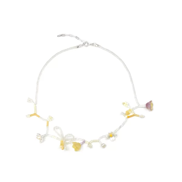 handmade dainty yellow flower bead necklace