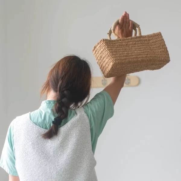 woven basket tote bag with zipper