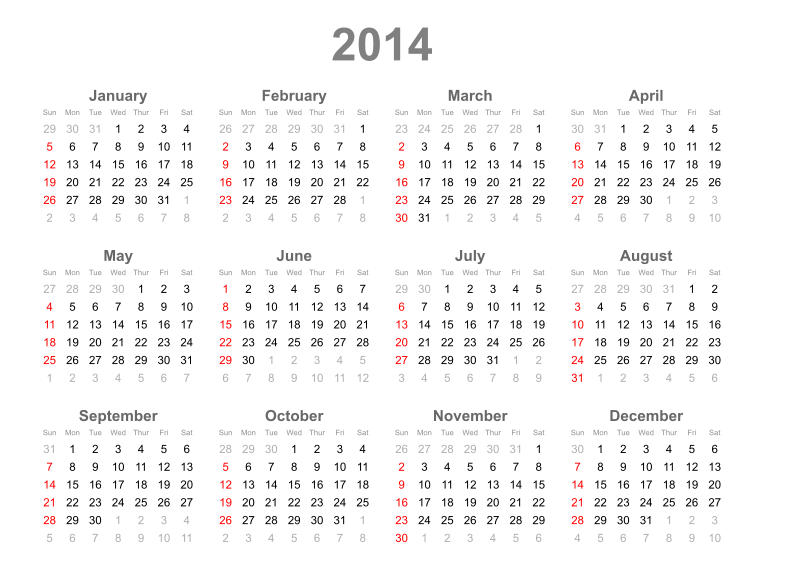 2014 calendar