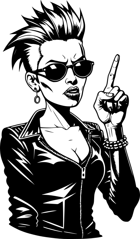 Pointing punk woman cartoon