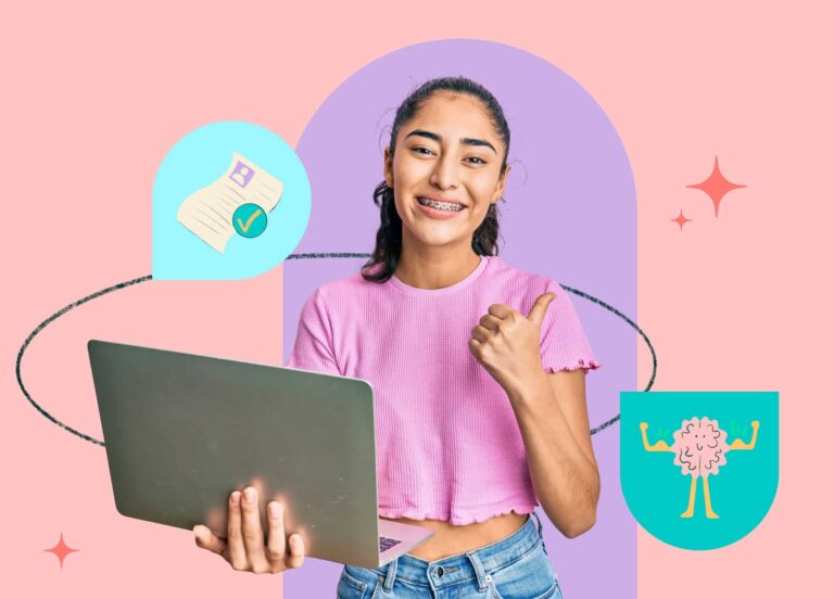 An image of a girl holding a laptop who is is studying from a transition curriculum for special education