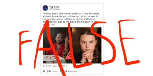 False information about Greta Thunberg and Andrew Tate.