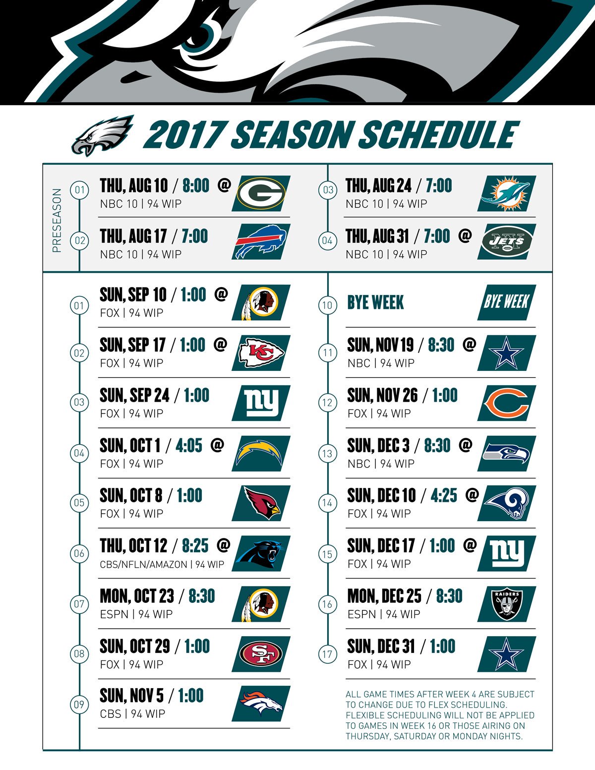 Philadelphia Eagles 2024 Printable Schedule