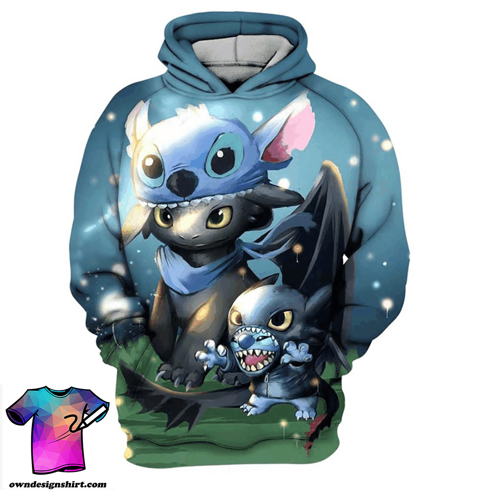 Stitch and toothless full printing shirt