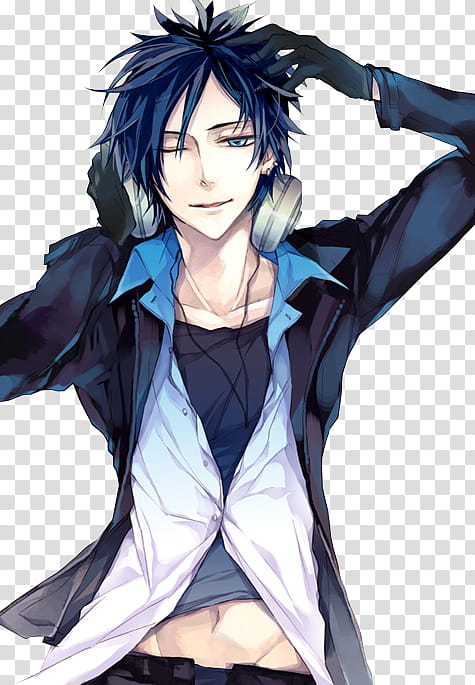 AI Image Generator Blue hair anime Guy with grey shirt and sweat pants  with wings black manga cover