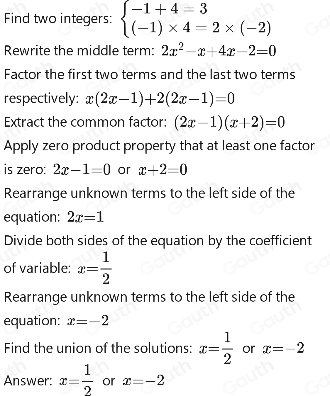 Solved: Nilai a dari 2x^2+3x-2=0 adalah... Pilih salah satu: a. 1 b. 2 ...