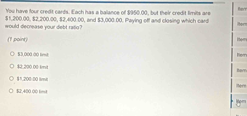 Solved: Item You have four credit cards. Each has a balance of $950.00 ...