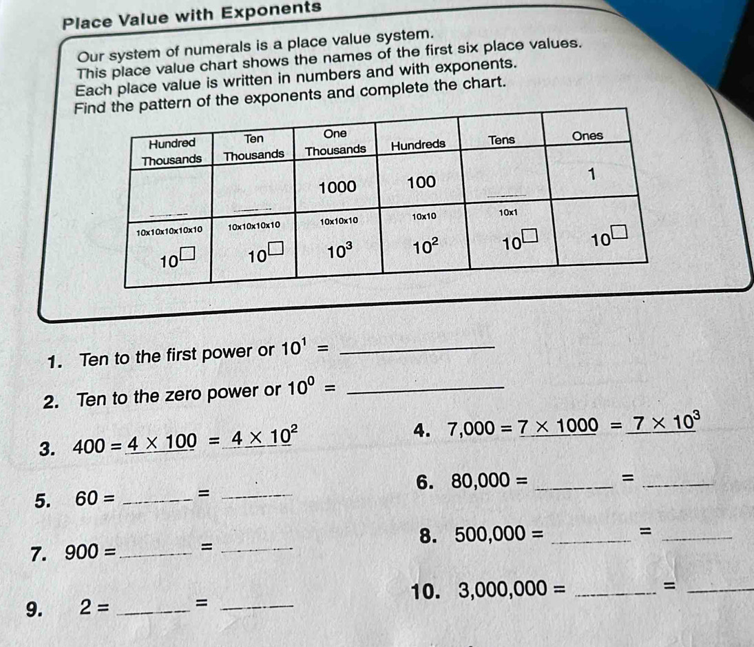 Place Value with Exponents Our system of numerals is a place value ...