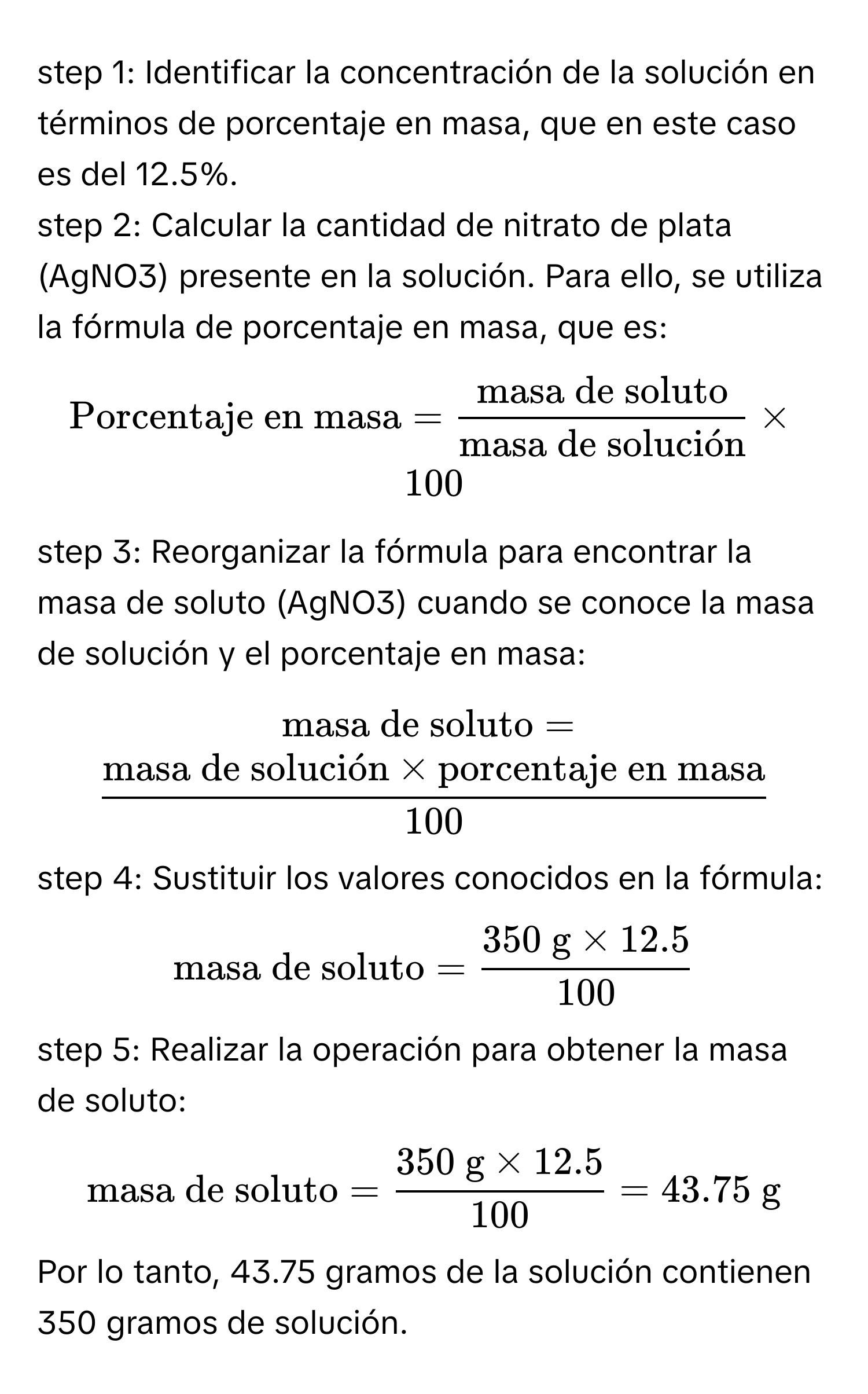 Solved: ¿Cuántos gramos de una solución al 12.5% en masa de nitrato de ...