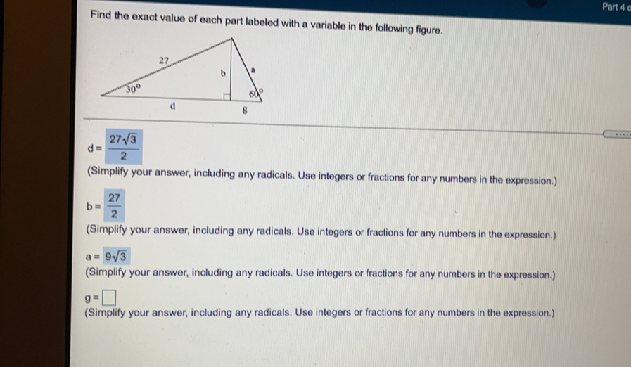 Solved: Part 4 c Find the exact value of each part labeled with a ...