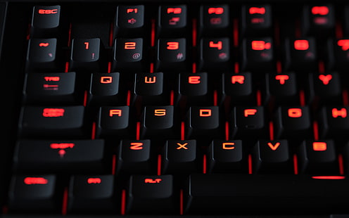 teclado de computador preto, preto e vermelho LED teclado de computador, teclados, computador, jogos para PC, mudança de inclinação, HD papel de parede HD wallpaper