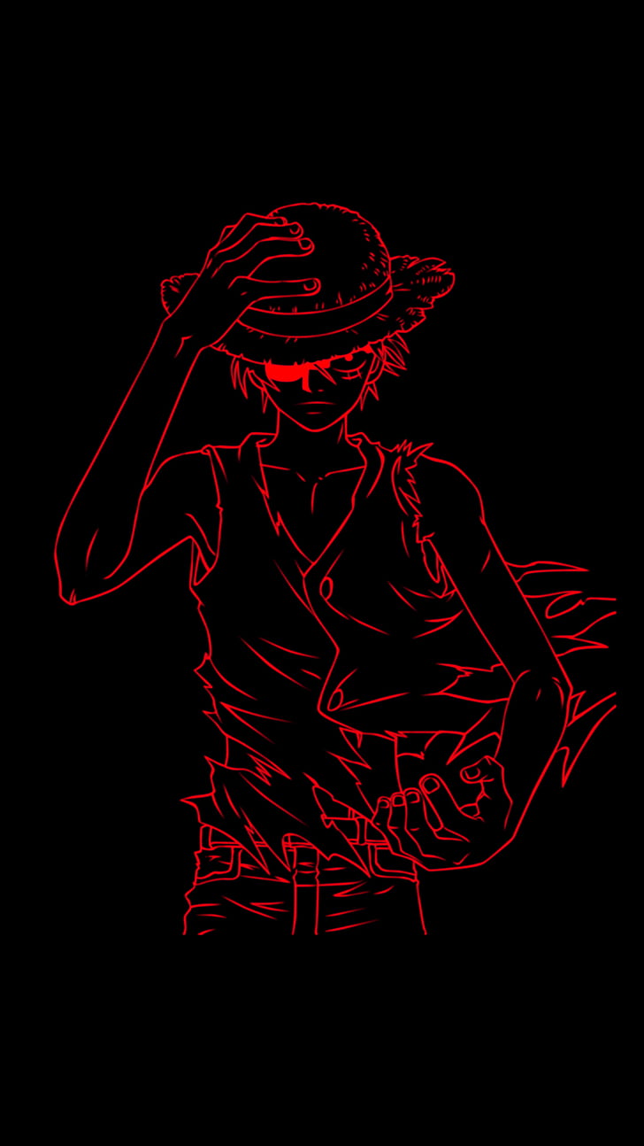 anime, anime boys, Monkey D. Luffy, One Piece, rojo, Fondo de pantalla HD, fondo de pantalla de teléfono