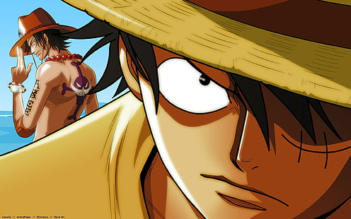 One Piece، Monkey D Luffy، Portgas D Ace، قبعات، أنيمي، قطعة واحدة، قرد d لوفي، portgas d ace، قبعات، أنيمي، خلفية HD HD wallpaper