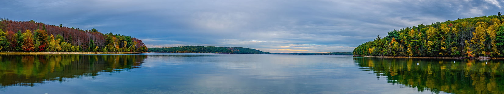 водно тяло, Масачузетс, езеро, вода, небе, отражение, дървета, природа, пейзаж, панорама, HD тапет HD wallpaper