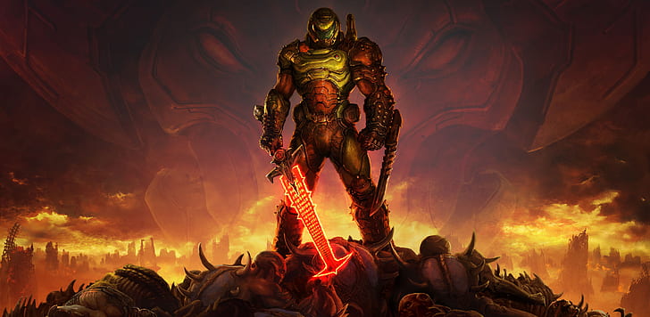 DOOM Eternal ، Doom Slayers Club ، فن ألعاب الفيديو ، ألعاب الفيديو، خلفية HD