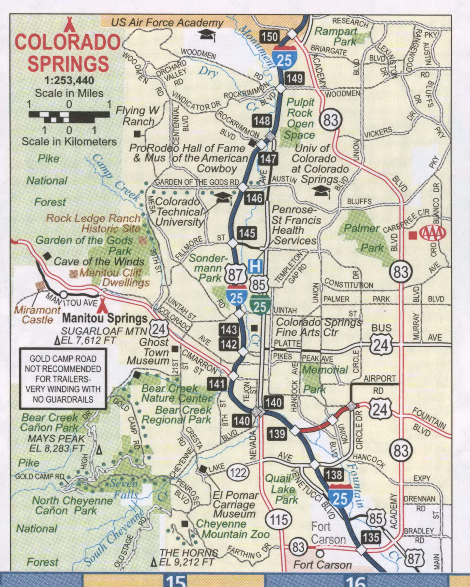 Colorado Springs CO road map, highway Colorado Springs city surrounding ...