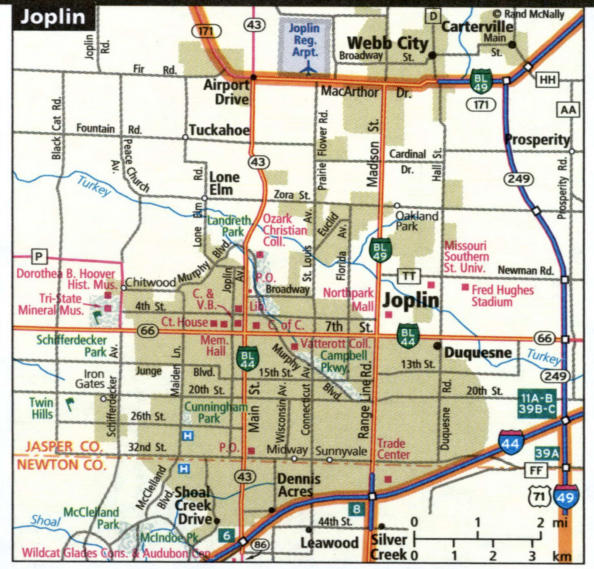 Joplin city road map for truck drivers area town toll free highways map ...