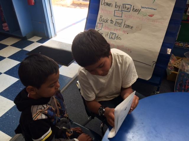 Fourth grade teaching kinder about cycles in the garden