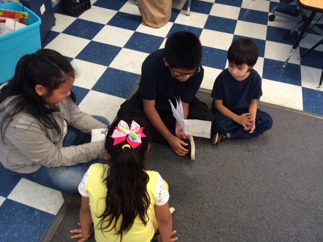 Fourth grade teaching kinder about cycles in the garden