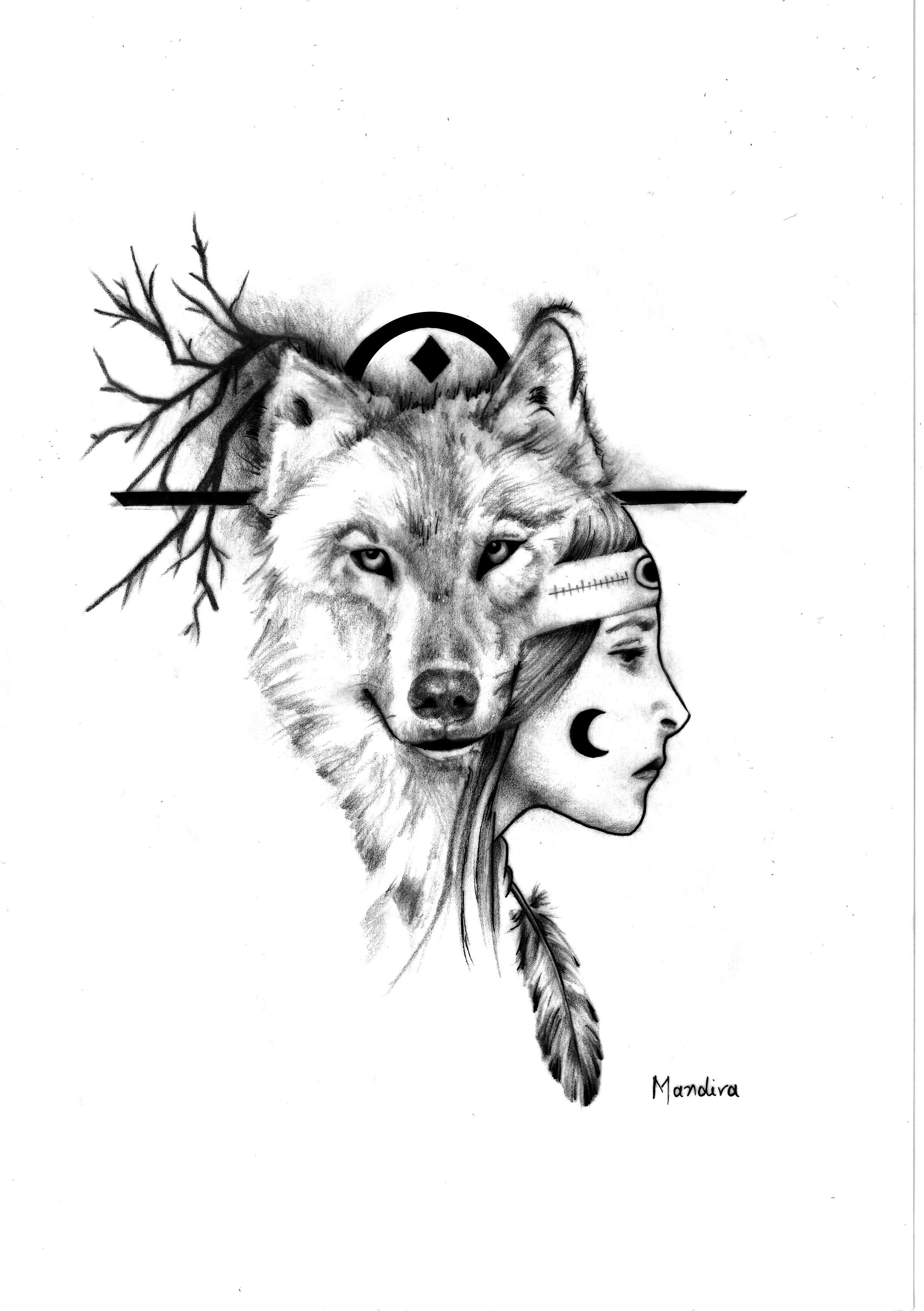 Native American Wolf Drawing at PaintingValley.com | Explore collection ...