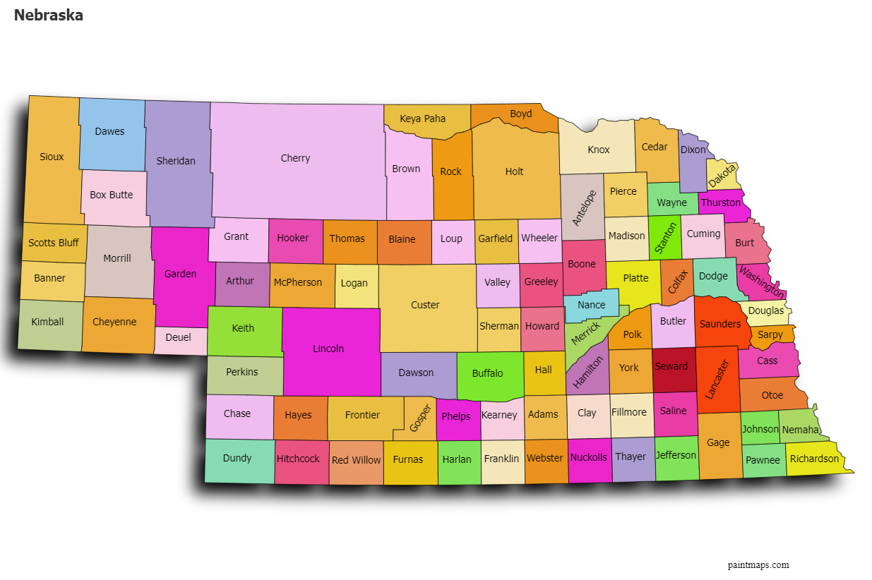 Create Custom Nebraska Map Chart with Online, Free Map Maker.