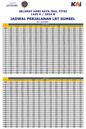 Jadwal Perjalanan LRT Sumsel Per 1 April 2024