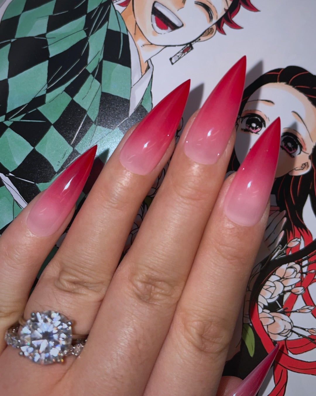 demon slayer nezuko nails  Checkered nails Anime nails Really cute nails